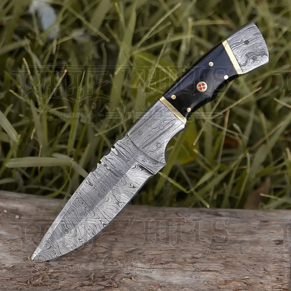 8.5” Hand Forged Damascus Steel Full Tang Skinner Knife - Buffalo Horn Handle - H 020