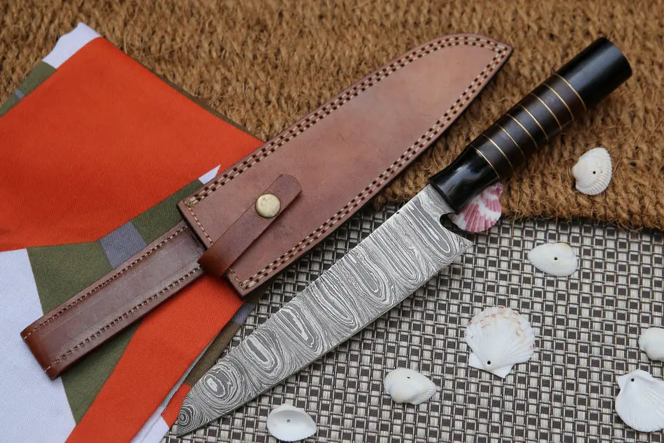 8" Handmade Damascus Chef Knife - Buffalo Horn Handle