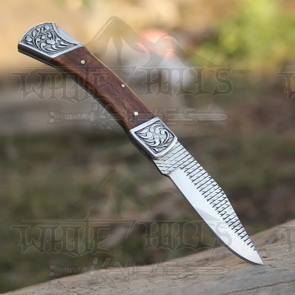 9" Handmade Engraved Bolster Pocket Knife - Pocket Folding Knife - Dark Wood Handle WH 5035