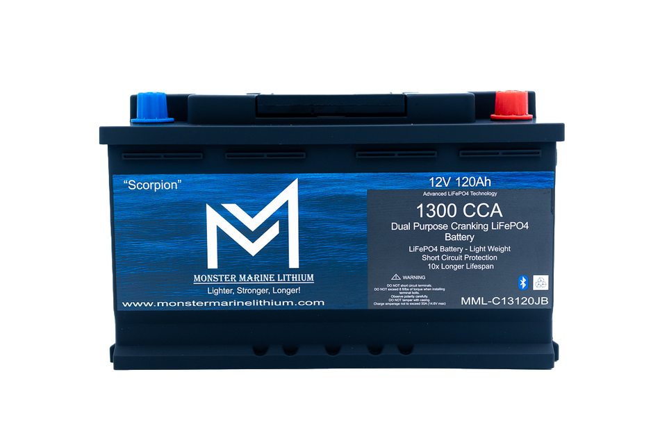 1300CCA 120Ah Dual Purpose Bluetooth Cranking Lithium "Scorpion" - Bluetooth - MML-13C120B