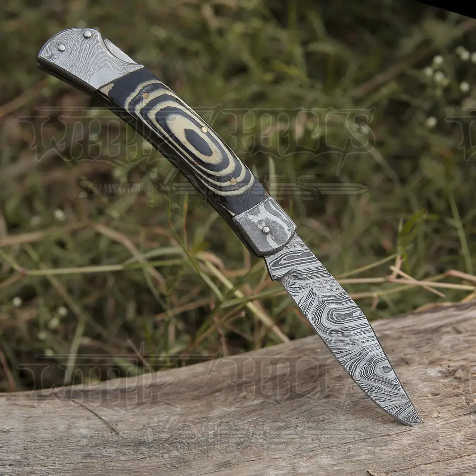 Back Lock 9" Handmade Damascus Steel Pocket Knife Pakka Wood Handle Folding Knife WH 5008