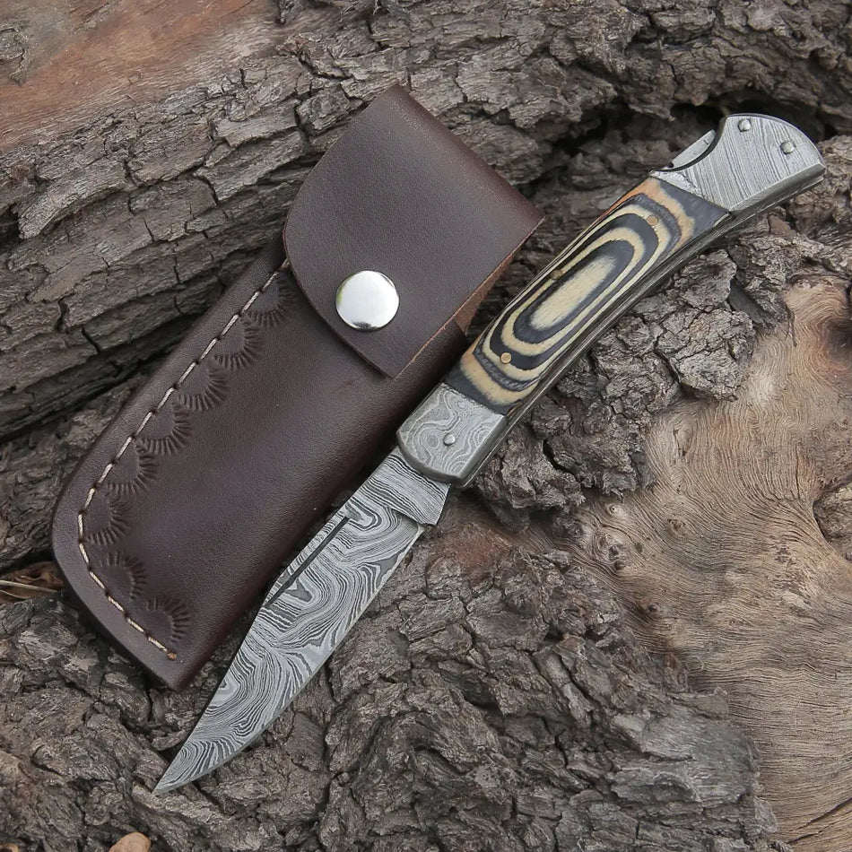 Back Lock 9" Handmade Damascus Steel Pocket Knife Pakka Wood Handle Folding Knife WH 5008
