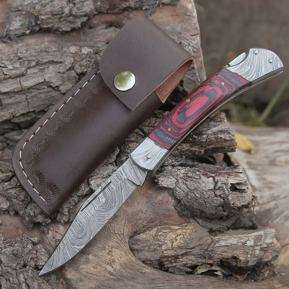 Back Lock 9" Handmade Damascus Steel Pocket Knife Pakka Wood Handle Folding Knife WH 5009
