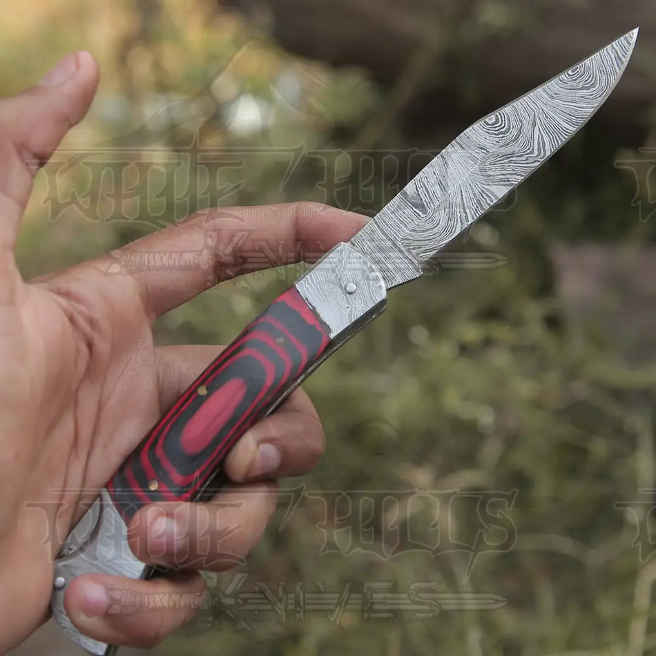 Back Lock 9" Handmade Damascus Steel Pocket Knife Pakka Wood Handle Folding Knife WH 5009
