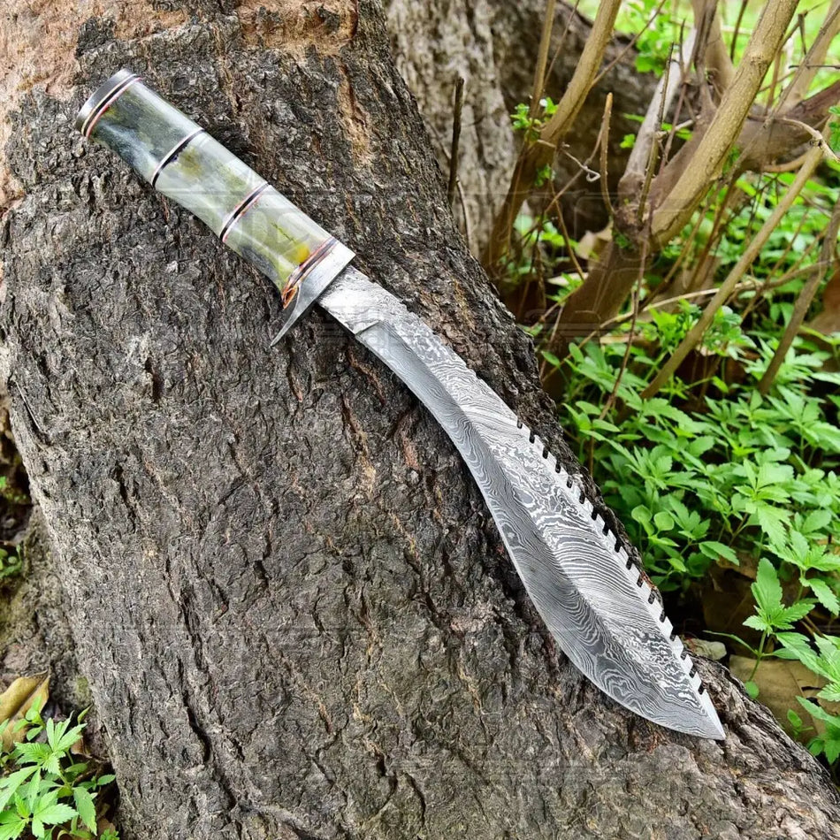 Custom Handmade Forged Damascus Steel Survival Hunting Bushcraft Kukri Knife EDC 12” With Camel Bone Handle WH 3893