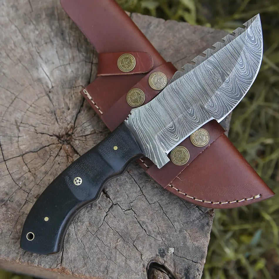 Custom Handmade Forged Damascus Steel Tracker Hunting Bushcraft Knife Survival EDC 10” With Micarta Handle WH 9010
