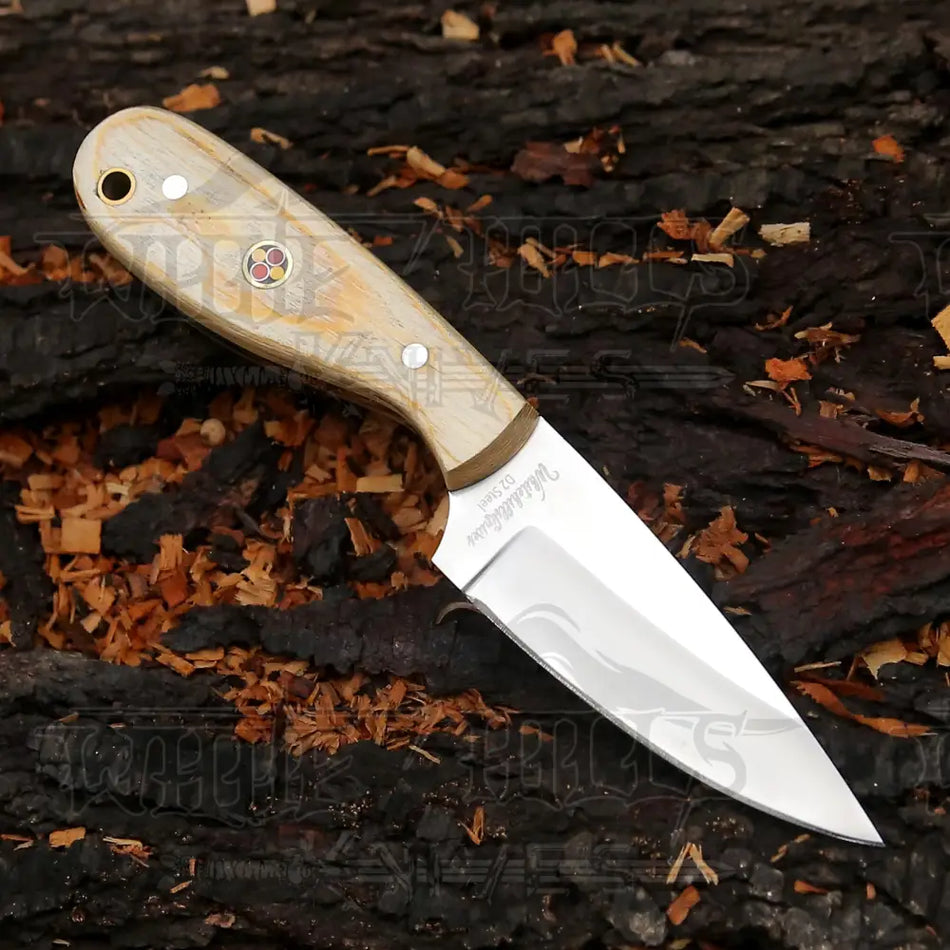 Hand Forged Full Tang Skinner Knife - Olive Wood Handle - D2 Steel- 7 inches - SK-012