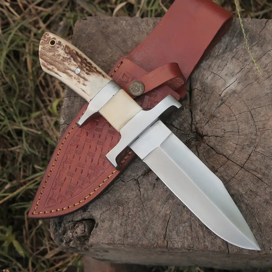 HANDMADE D2 Steel Hunting Loveless Fix Blade Knife Stag Antler Handle EDC 10” WH 4433