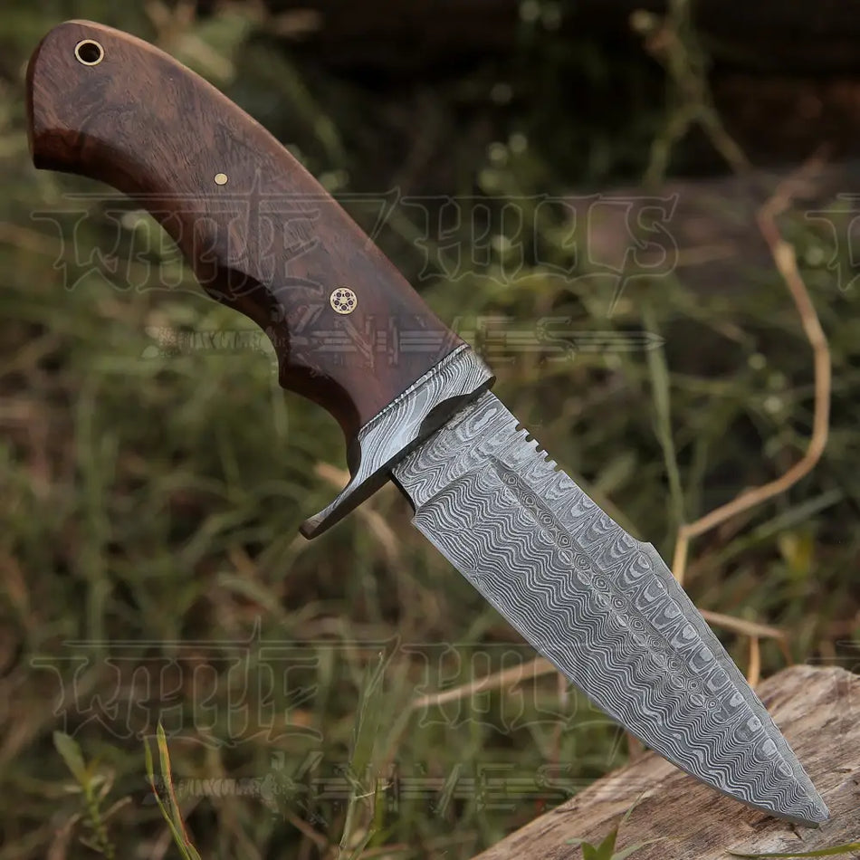 Handmade Damascus Steel Hunting Knife EDC 10” Skinner With Wood Handle