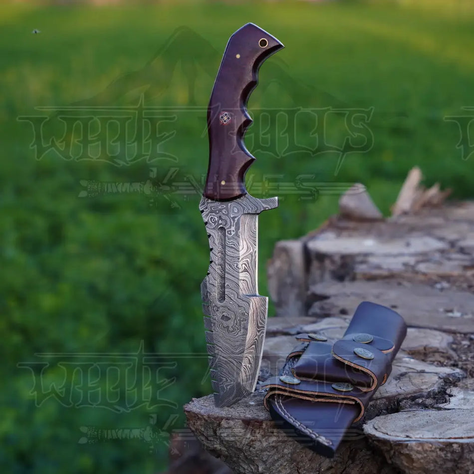 Handmade Forged Damascus Steel Tracker Knife - Hunting Camping Knife With Resin Handle