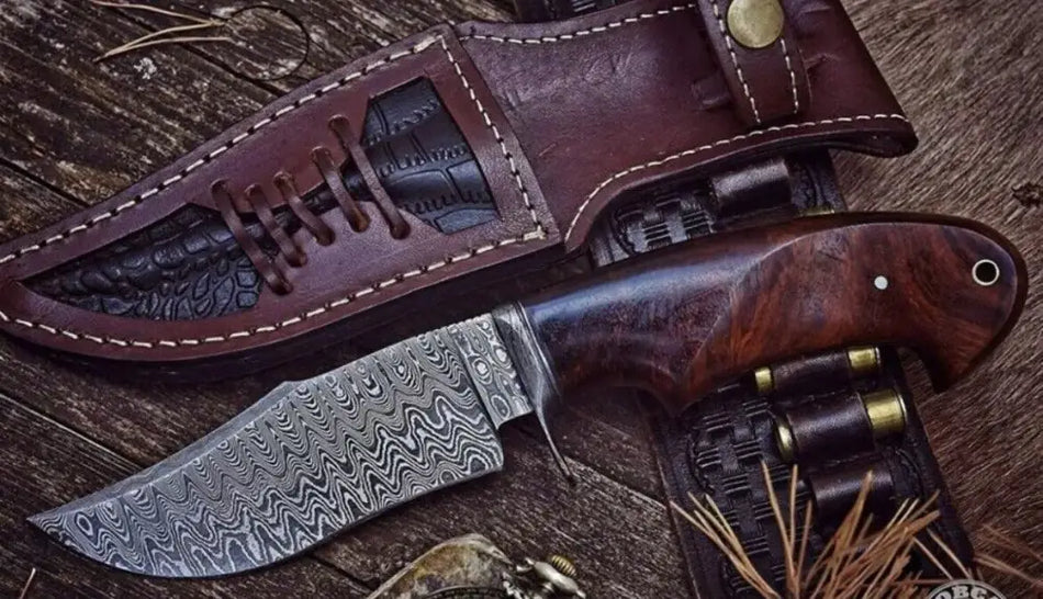 Handmade Hunting Bushcraft Knife Forged Damascus Steel Survival EDC 10” With Wallnut Wood Handle